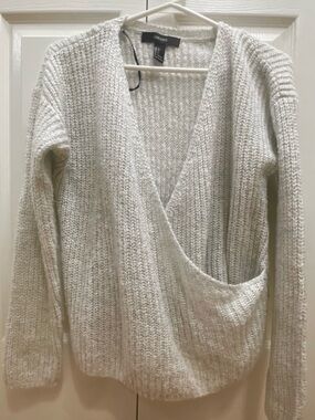 Forever 21 Grey V-Neck Wrap Knit Sweater